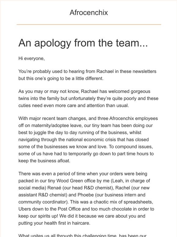 An apology from the team...