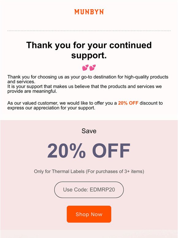 20% OFF - Thanks for choosing us.💓