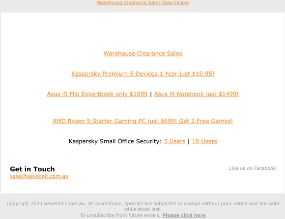 Clearance Sale. Kaspersky Premium 5 Device $19.95 | 4TB external $99 | i9 Laptop $1458 and more!