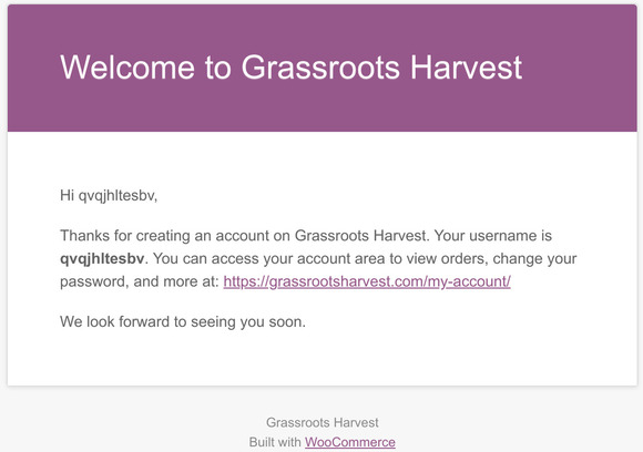 Your Grassroots Harvest account has been created!