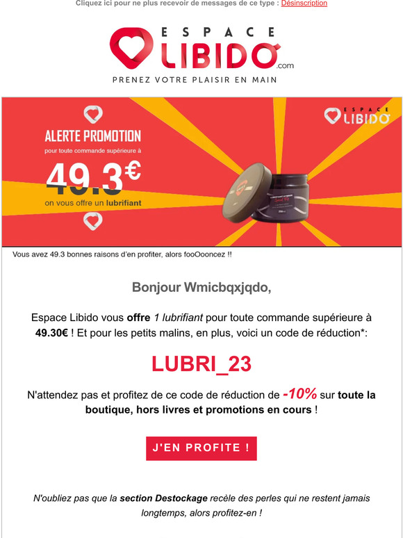 💧 Nous vous offrons du lubrifiant et profitez de 10% de réduction !