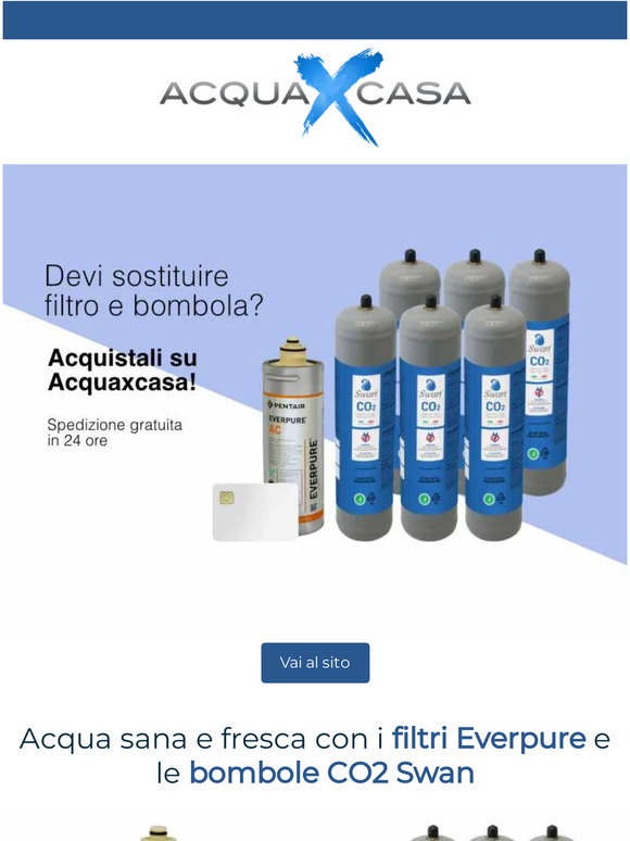 Devi sostituire filtro e bombola? Acquistali su Acquaxcasa!