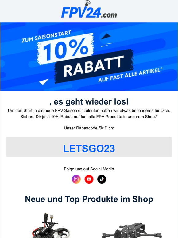 Saisonstart: 🎁 10% Rabatt auf fast alle FPV Produkte!