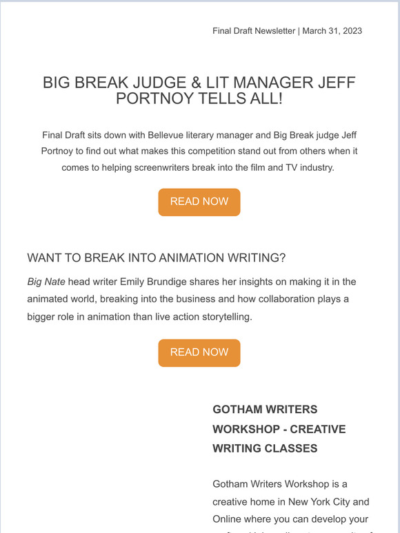 Final draft big break judge tells all how to break into writing