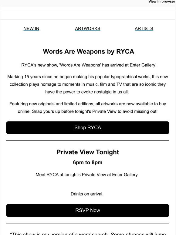 Words Are Weapons by RYCA - New Show Now On