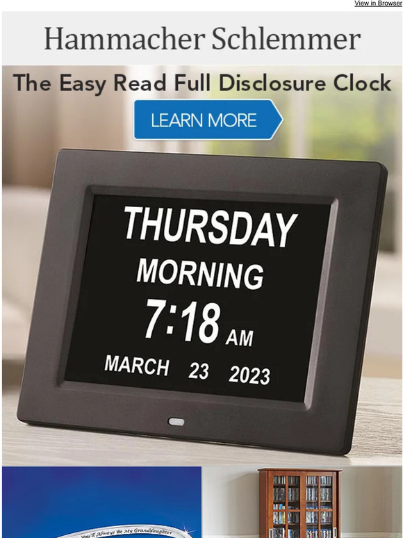 Hammacher Schlemmer The Easy Read Full Disclosure Clock Milled