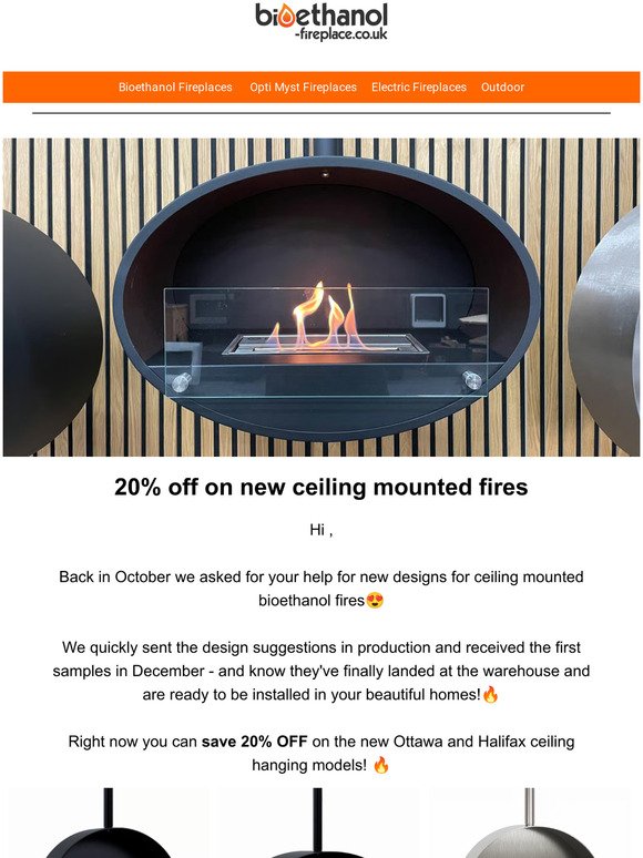 New ceiling mounted bio fires - 20% off🔥