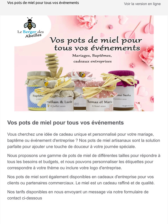 Vos pots de miel pour tous vos événements