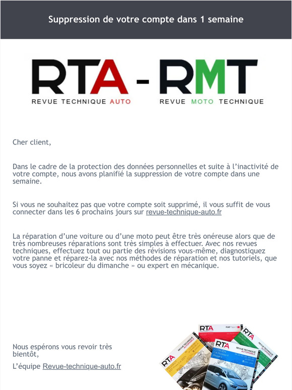 Suppression de votre compte dans 1 semaine