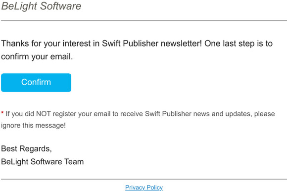 Confirm your email for Swift Publisher