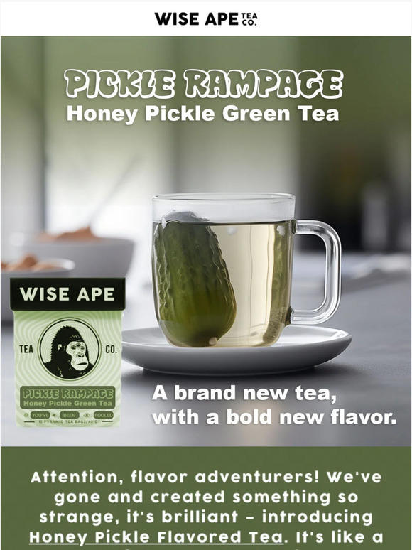 🥒🍯 NEW FLAVOR: Pickle Rampage Tea joins the Wise Ape lineup!