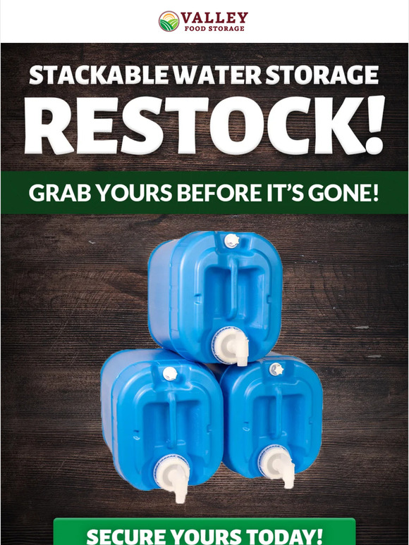 Stackable Water Containers  Order Stackable Water Storage Containers -  Valley Food Storage