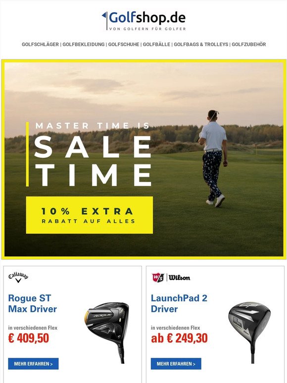 Major Flash Sale: Holen Sie sich jetzt 10% Extra-Rabatt auf ALLE lagernden Golfartikel!