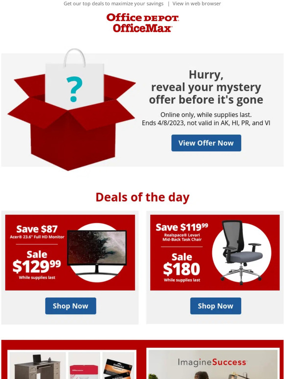 Office Depot® OfficeMax® Shhh...Reveal Secret Offer 👀 + More Coupons