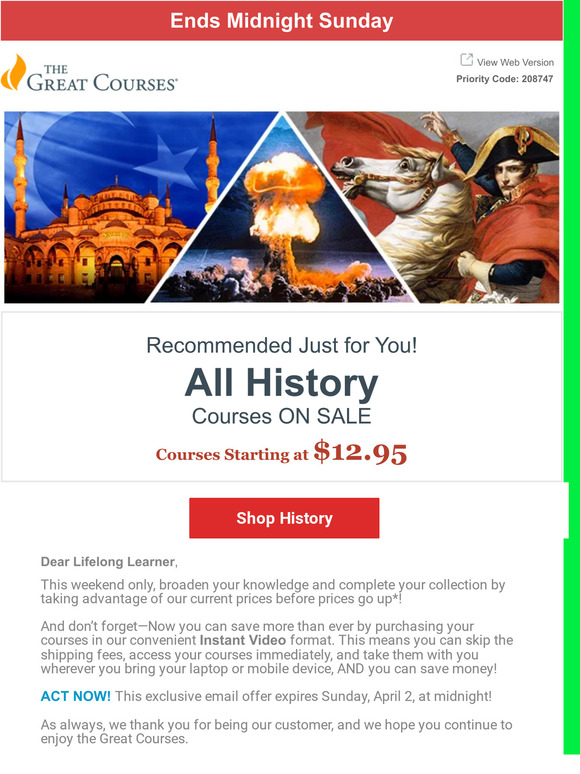 The Great Courses 6 Hours Left! All History Courses On Sale! Milled