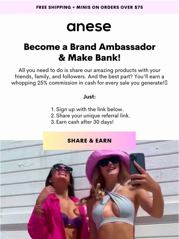 🌟Get paid to share your love for Anese with your friends!💰