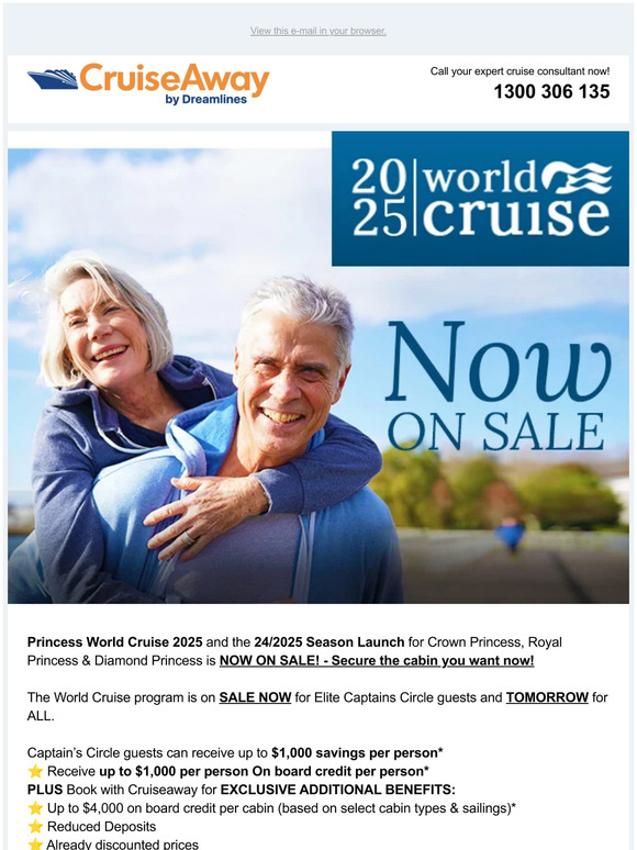 CruiseAway by Dreamlines Pty Ltd NOW ON SALE 2025 Princess World