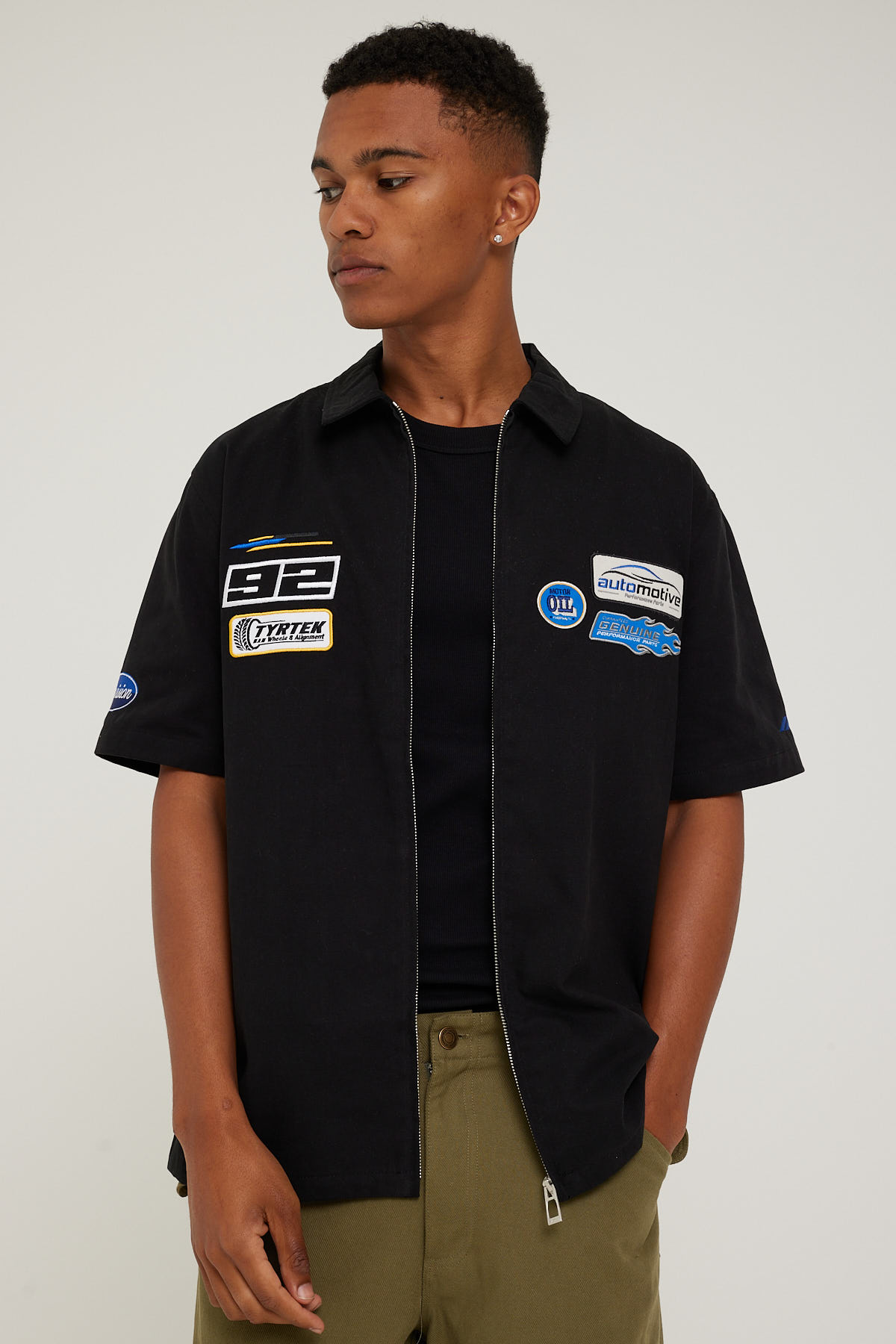 Neovision Pit Crew Short Sleeve Zip-Up Shirt Black