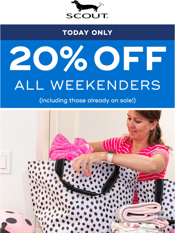 1 day deal: 20% OFF Weekender travel bag