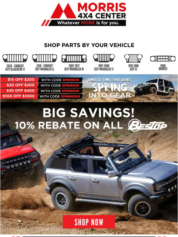 Morris 4x4 Center 10 Rebate on Bestop Tops and Fender Flares π Milled