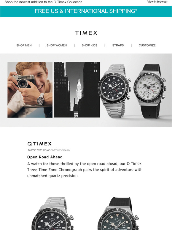 Timex Introducing Q Timex Three Time Zone Chronograph Never Stop