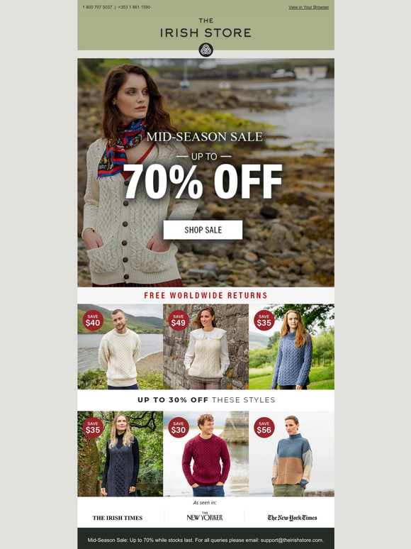 The Irish Store Aran Sweaters from 79.95 Milled