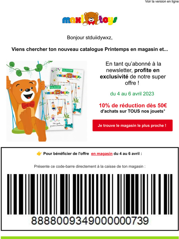 Offre en magasin :  -10% sur TOUT* !