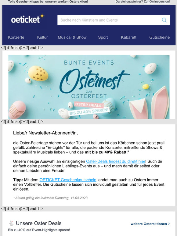 🐇 Oster Deals: Bis zu 40% auf Event-Highlights sparen!