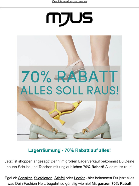 MJUS Lagerräumung - 70% Rabatt auf alles! 👜👟