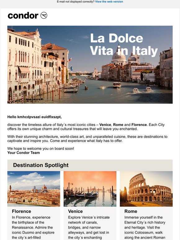 Italy´s most beautiful destinations are waiting for you.