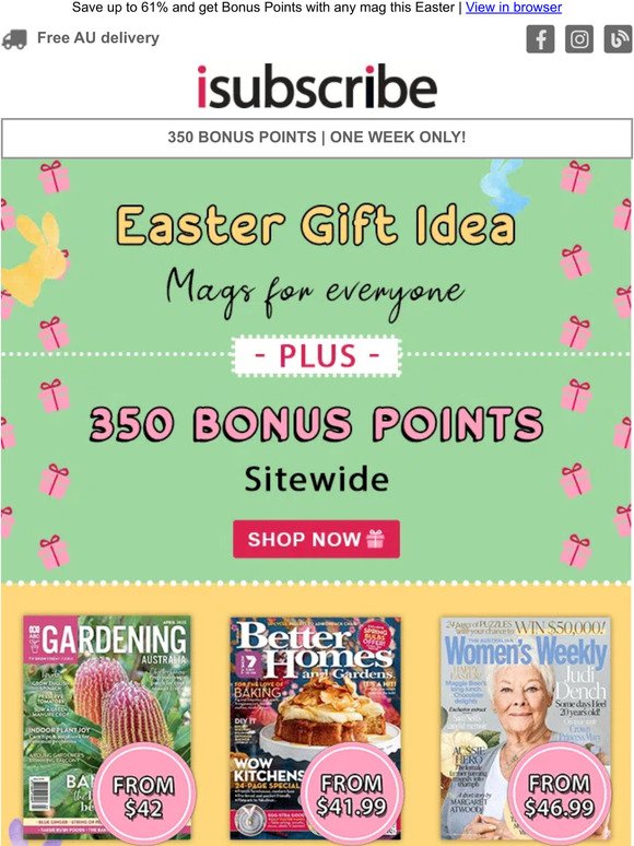 Great Easter Gift ideas. Plus 350 Bonus Points