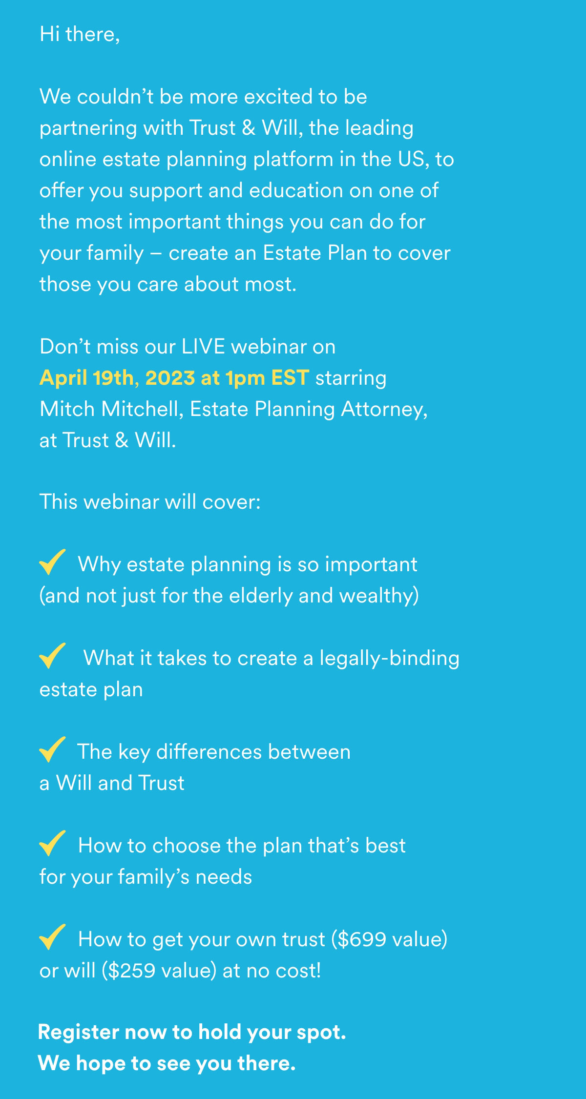 Don't miss our LIVE Trust & Will Webinar