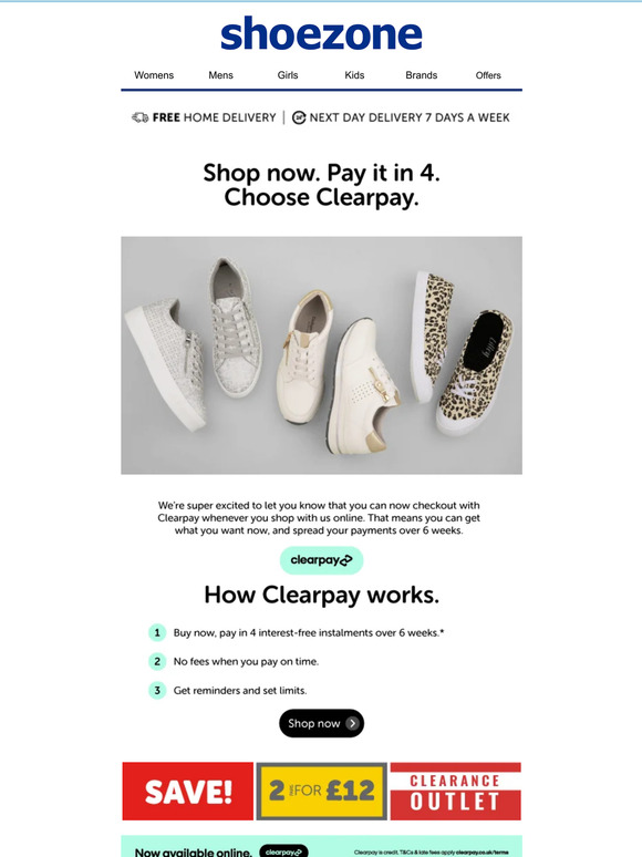 Shoe Zone You can now Clearpay with Shoe Zone Shop now Milled