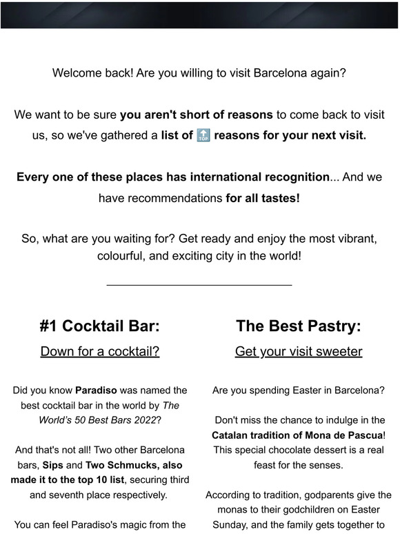 Barcelona, world capital of gastronomy, cocktails, patisserie and bookstores