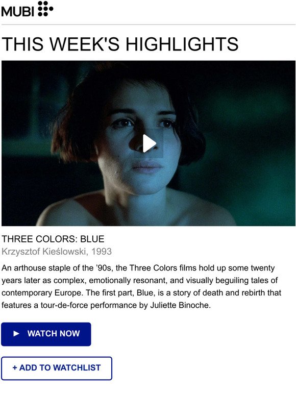 This week on MUBI: Watch Three Colors: Blue