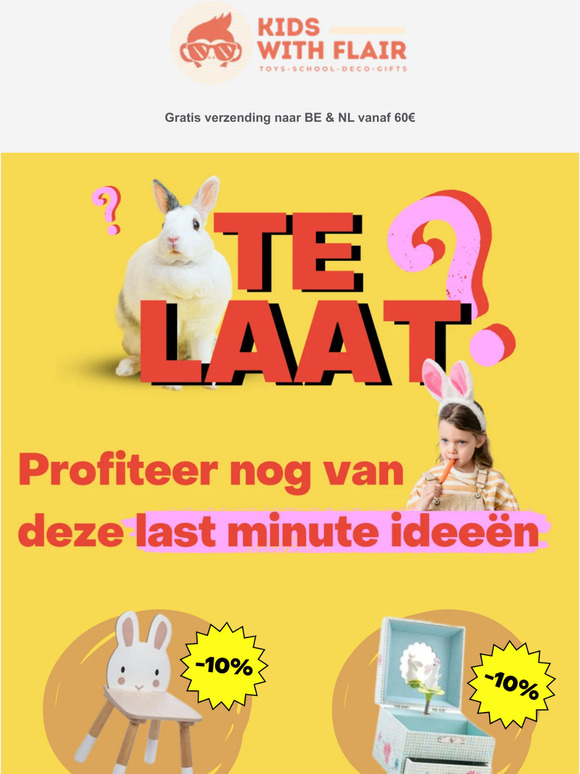 Te laat? Profiteer nog snel van een 10% korting op al onze artikelen 🐰