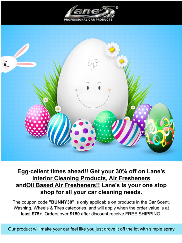 30% off Easter Sale on Lane's Car Products