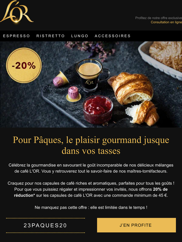 20% de réduction sur L'OR Espresso pour votre brunch de Pâques 🥚