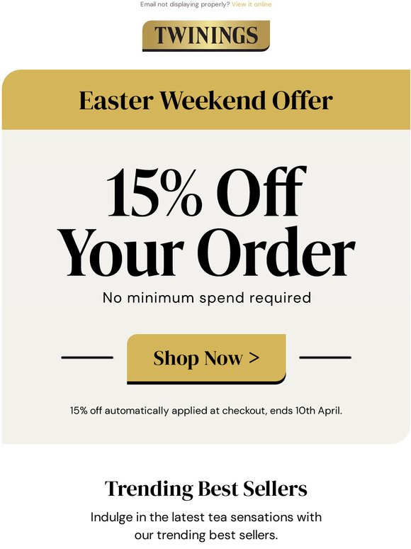 Easter Weekend: 15% Off Your Order