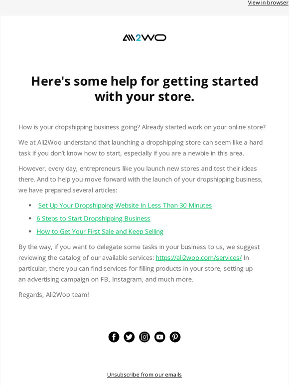 Here's some help for getting startedwith your store.