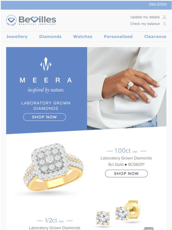 Hi, Stunning Laboratory Grown Diamond jewellery at Bevilles.