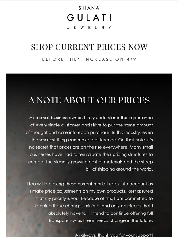 Final Reminder to Shop Before Price Increases