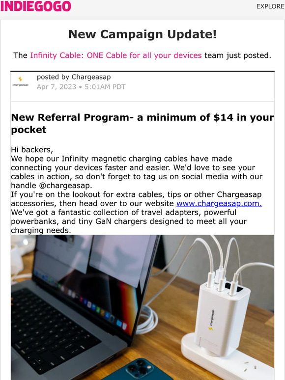Indiegogo 📢 Update 28 from Infinity Cable ONE Cable for all your