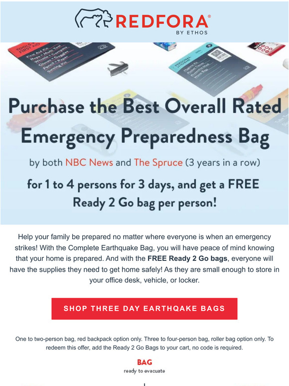 Be Ready for Anything: Get a FREE Ready 2 Go bag with a Complete Earthquake Bag Today