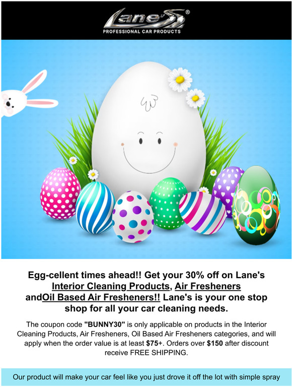 30% off Easter Sale: Egg-cellent Savings on Lane's Car Products