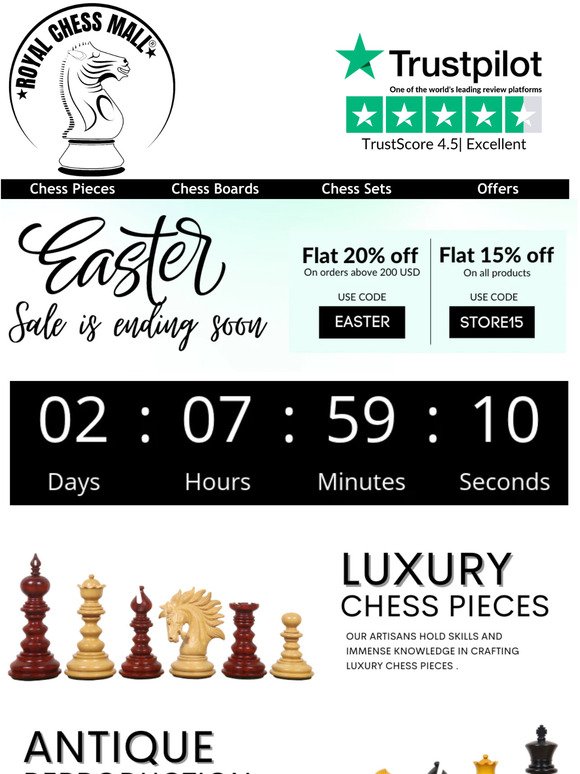 Don't miss out on our egg-streme discounts! |  Royal Chess Mall® | Use Code: EASTER
