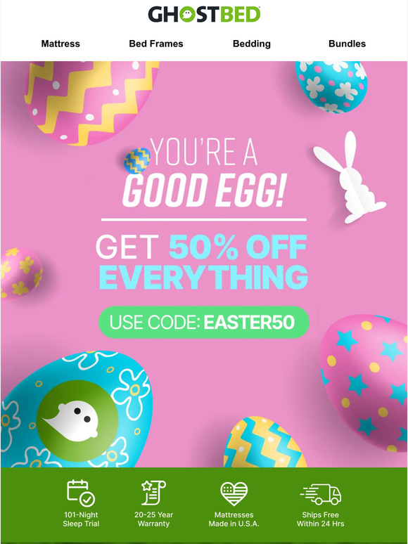 GhostBed 🐰 Hop to it! 50 off SITEWIDE Milled