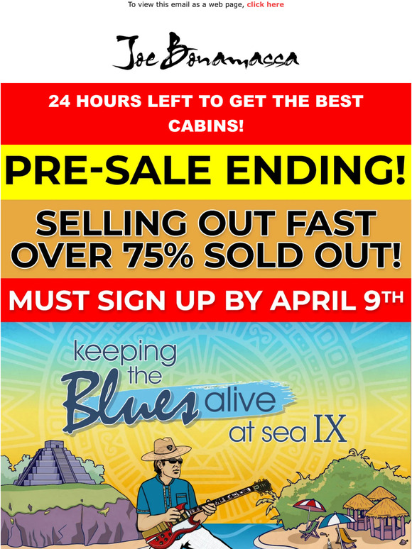 Joe Bonamassa 2024 Cruise 24 hours Left To Get The Best Cabins! Milled