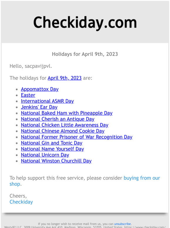 Checkiday: Holidays for April 9th, 2023! 📅🎉 | Milled
