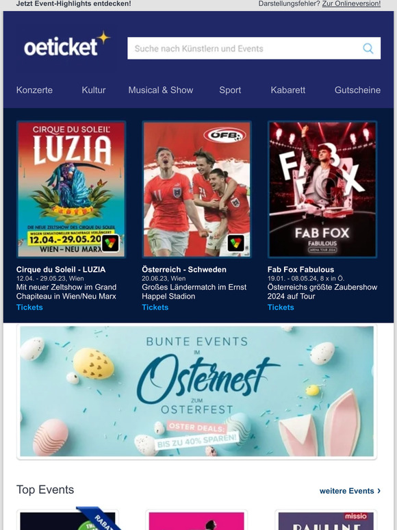 🐇 Last Minute Oster Deals | Cirque du Soleil - LUZIA | Österreich - Schweden | uvm.